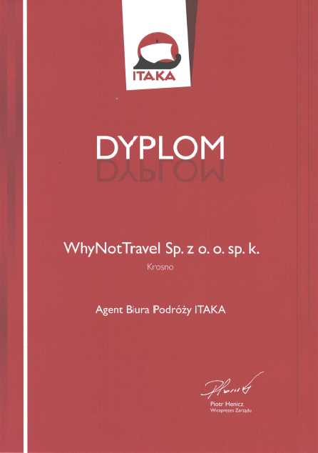 Dyplom od Itaka dla Grupy Why Not TRAVEL Dyplom od Itaka dla Grupy Why Not TRAVEL